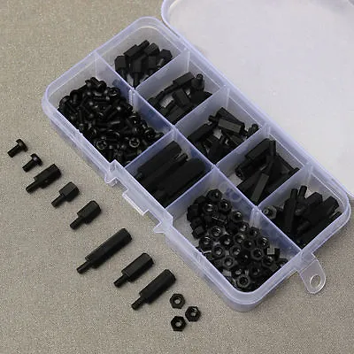 180Pcs Black Nylon M3 Hex Column Male-Female Standoff Spacers Screw Nut Kit Box • $5.62