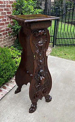 Antique French Pedestal Plant Stand Display Table Carved Oak 49.5  Tall 19th C • $3500