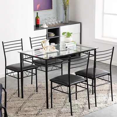 5 Piece Dining Set Glass Table And 4 Chairs Home Kitchen Room Breakfast Furnitur • $136.99