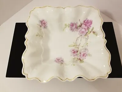 C.T Carl Tielsch Antique Germany Square Serving Bowl Purple Roses HG8 • $19.90