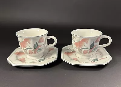 Mikasa Continental Silk Flowers Tea Cups Footed W/ Saucers F3003 Japan Set Of 2 • $9.99