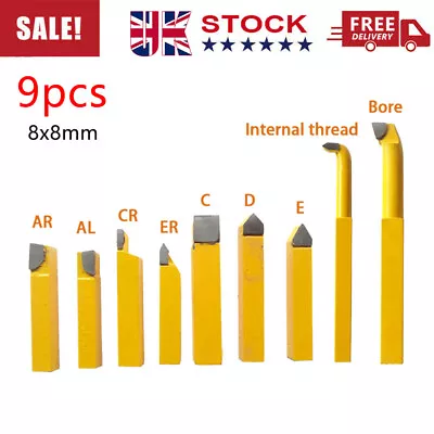 9pcs 8x8mm Lathe Tools Carbide Tipped Weld Milling Cutting Turning Boring Tools • £14.98