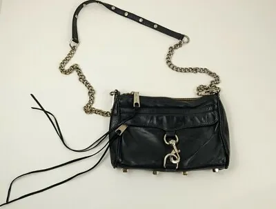 REBECCA MINKOFF Mini MAC Black Leather Crossbody Shoulder Bag Classic • £15.34