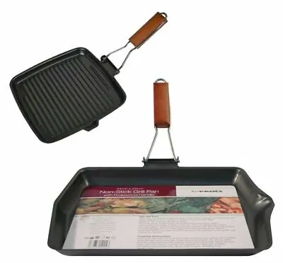 £8.99 • Buy Non Stick Griddle Pan 24cm 34cm Grill Steak Folding Cool Rosewood Handle Pans