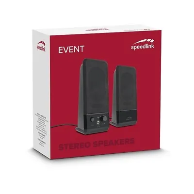 Speedlink Event Black Multimedia Stereo Speakers Usb Laptop Desktop Pc Computer • £12.37