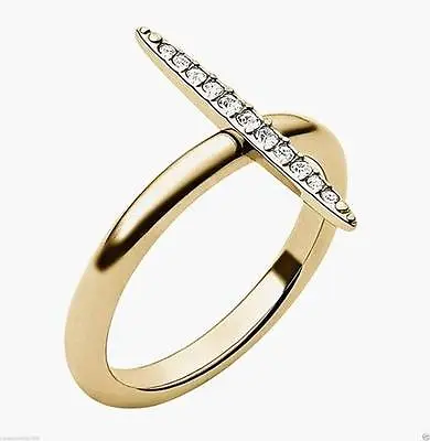 MICHAEL KORS BRILLIANCE MATCHSTICK GOLD TONE RING W PAVE CRYSTAL Size 7 • $59.49