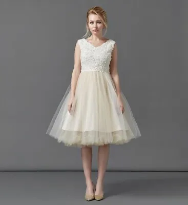 Lindy Bop Anais Cream Tulle Rose Dress Wedding Party Occasion Size 10 RRP £56.99 • £12.99