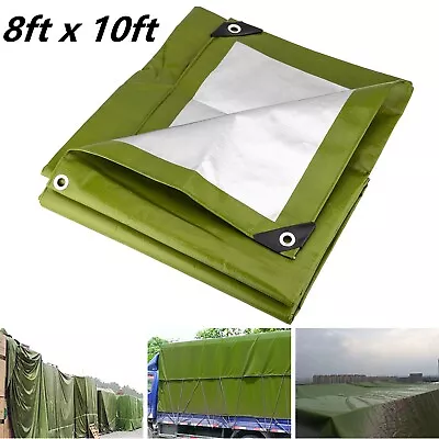 2.5m X 3m Green Waterproof Tarpaulin Ground Sheet Heavy Duty Canvas Cover Tarp • £15.99