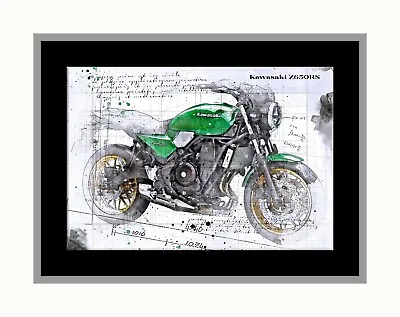Line Tech Drawing  Kawasaki Z650RS  Mock Retro Art Poster Print • £8.99