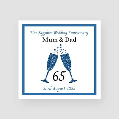 Personalised 65th Sapphire Wedding Anniversary Card Champagne Glass Husband Wife • £3.85