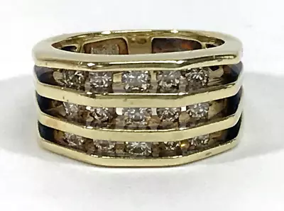 Jose Hess 1.14ct Channel Set Diamond 14k Yellow Gold 3 Rows Wide Band Ring Sz-6 • $2399.99