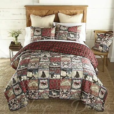 Donna Sharp The Great Outdoors Quilt Queen 3- Piece Set Wildlife Lodge W/Tote • $87