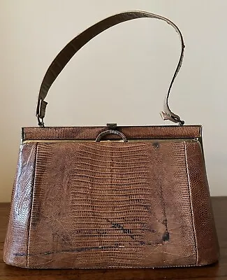 Mid Century Lizard Skin Leather Purse/Handbag Brown • $15