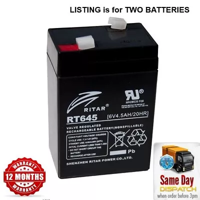 2 X NEW Rechargeable BATTERIES LEAD ACID AGM 6V 4.5Ah - RT645 / NP4-6 / LSLA4-6  • £19.95