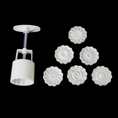 Moon Cake Mould Mold With 6Pcs Stamps Round Flower Pastry Mooncake Hand DIY Tool • $9.90