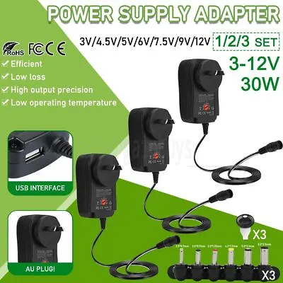 $13.55 • Buy 3x Universal Power Supply Adapter LED 3V/4.5V/5V/6V/7.5V/9V/12V AC/DC Wall 6Tips