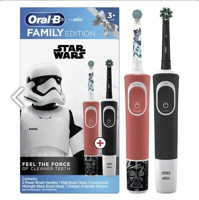 $89.95 • Buy New Oral B Power Toothbrush Pro 100 Kids Star Wars Twin Pack Family Edition