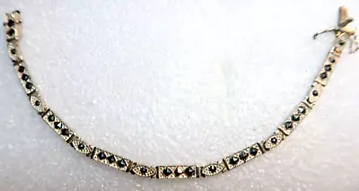 Vintage Art Deco Sterling Silver Marcasite Bracelet • $39.99