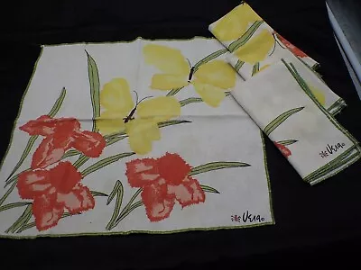 4 Vintage VERA NEUMANN Yellow Butterflies & Floral Napkins 100% Cotton 16  X 16  • $12.99