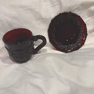 Vintage Avon 1876 Cape Cod Coffee Tea Cup And Saucer Ruby Red Glass Collection • $5.50