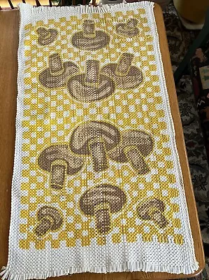 1970/80s Mushroom Rug Wall Decor 40 ×22” Woven Yellow Checkered Vintage • $85