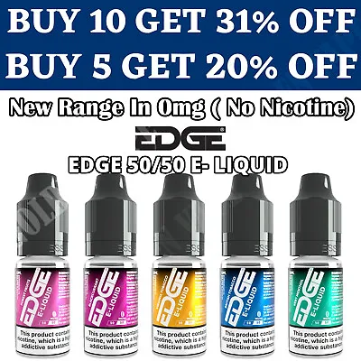 Edge E Liquid 10ml No Nicotine 0mg 50VG/50PG UK Flavors - Multi Buy Offers • £1.85