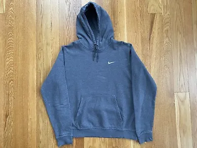 Vintage Y2k Nike Mini Swoosh Hoodie Embroidered Sweatshirt Gray Mens Size Large • $24