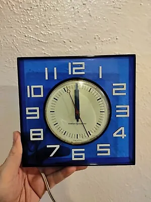 Vintage Lucite Cobalt Blue Wall Clock General Electric Square Retro WORKING  • $129.99
