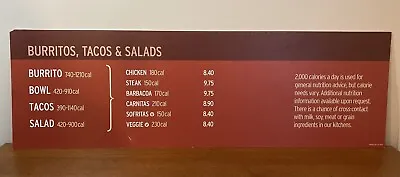 Authentic Chipotle Menu Board Sign - Burritos Tacos & Salads - Current/Recent • $199.87