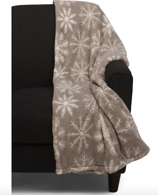 THRO Snowflakes Microfleece Throw Blanket Gray Soft Plush Christmas Holiday NEW • $39.99