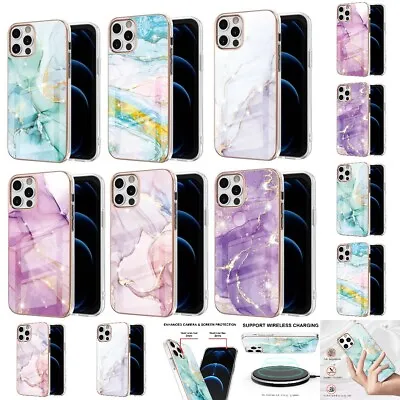 $12.49 • Buy For IPhone 14 13 12 11 Pro Max XS XR 8 7 Plus Marble Case Bumper Blue Sea Cover