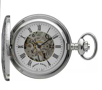 Mount Royal Chrome Plated Half Hunter Pocket Watch Mechanical Ref B26 • $100.70