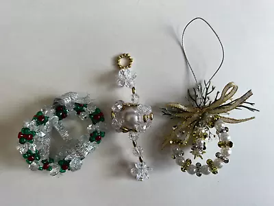 Vintage Handmade Beads Sequin Christmas Tree Ornaments SET OF 3 Ships Fast! • $9.99