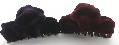 2 Pc Renee Rivera Claw Clamp Hair Clips W/ Velvet Bows Purple & Burgundy New • $15