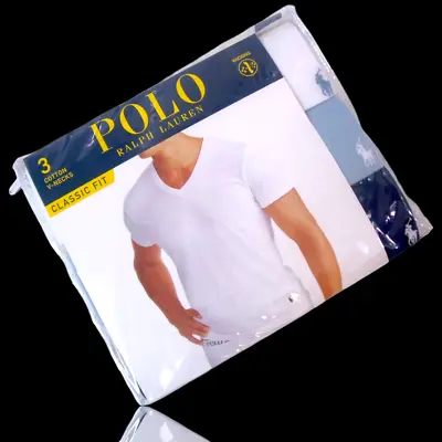 3-Pack Polo Ralph Lauren Moisture Wicking V-Neck T-Shirt Blue/White Small • $31.95