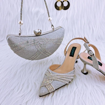 Ladies Shoes And Bag Orange Cross Diamond Belt Decor Exquisite Banquet Shoes Bag • £118.76