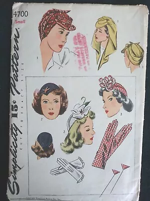Vintage Sewing Women's Hat And Gloves Simplicity 4700  • $9.99