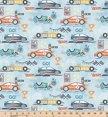 Vroom Blue High Speed Race Cars CX10775  Michael Miller Fabric By The Half Yard • $4.20