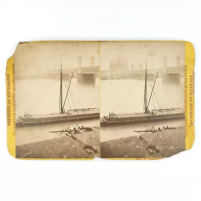 German Railway Tall Ship Stereoview C1874 Unknown Mystery River Bridge A2703 • $32.95