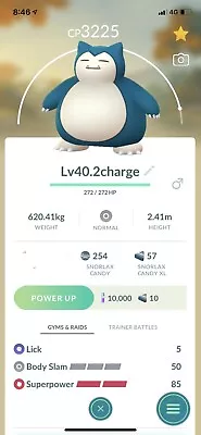 $8.50 • Buy Snorlax Pokemon Trade Go Lv40 Unlocked 2 Charge Moves Pokémon Go Pvp Master