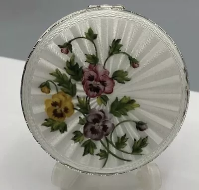 £249.99 • Buy 1960s Large Solid Silver & Guilloche Enamel Flower Compact London C&C 112g