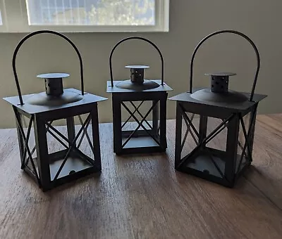 PACK OF 3 - Mini Black Square Metal Candle Lantern - HOLIDAY Or EVERY DAY USE • $25