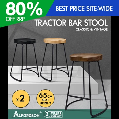 $239.95 • Buy ALFORDSON Tractor Bar Stools Kitchen Wooden Vintage Retro Industrial Chairs