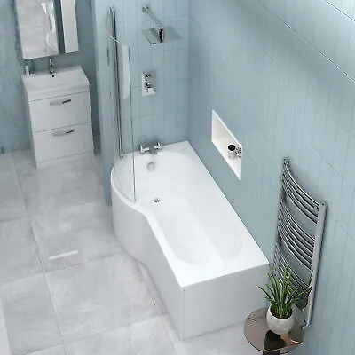 1500/1600/1700mm P Shaped Shower Bathtub Front & End Bath Panel With Screen • £235.99