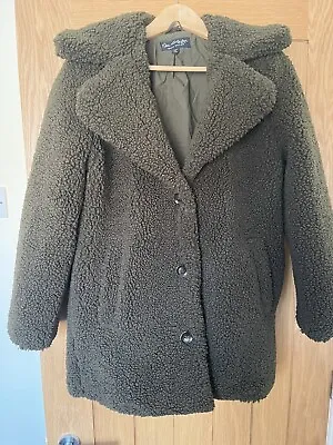 Miss Selfridge Green Teddy Coat Size M • £9
