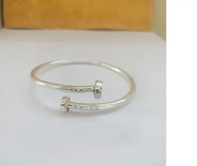 925 Sterling Silver Nail Bangle Handmade Bangle Adjustable Ring Gift For Women • $22.95