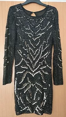 Miss Selfridge Black & Bronze Sequinned Party Lined Dress/top. Low Back. Size 8 • $31.08