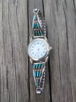 Native American Sterling Silver And Needlepoint Turquoise Watch • $30