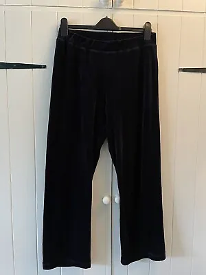 Marks And Spencer Navy Velour Ribbed Style Trousers Cotton Size 14 L28 Inches • £12