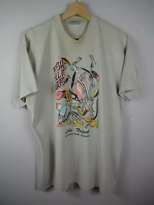 Vintage Fishing T Shirt Size XL Beige Single Stitch Lake Norfork AR • $18.95